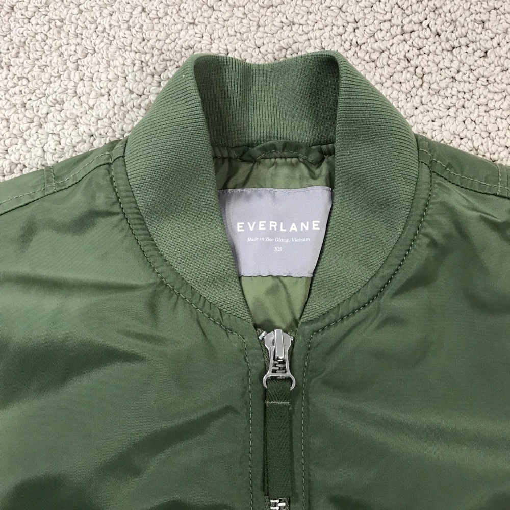 Everlane Bomber‎ Jacket Olive Green Nylon Full Zip Flight Coat Womens XS - Picture 4 of 8